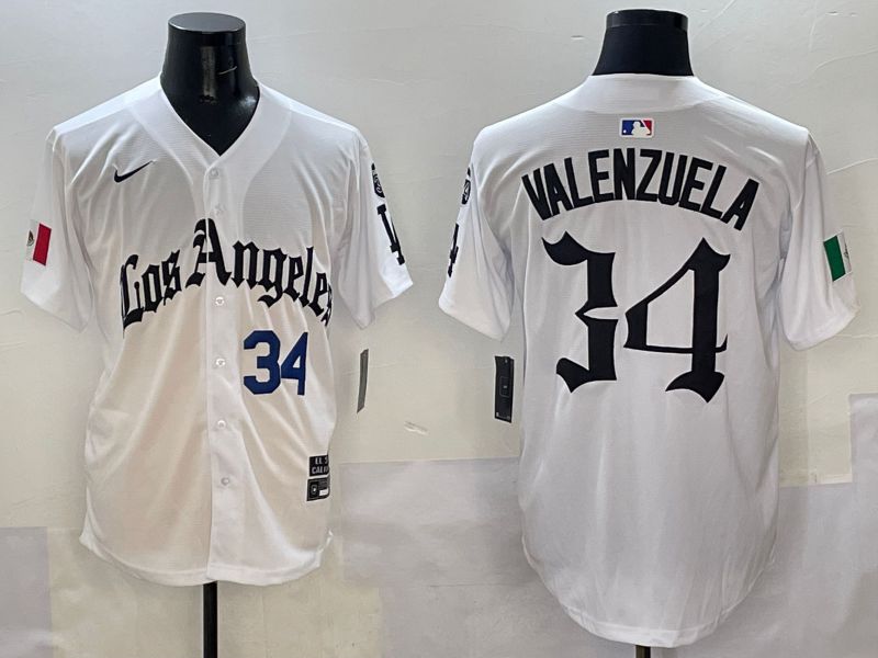 Men Los Angeles Dodgers #34 Valenzuela White Five generations Joint Name 2025 Nike MLB Jersey style 2->los angeles dodgers->MLB Jersey